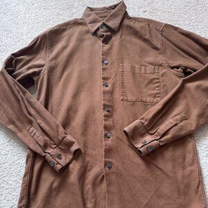 Theory Irving Cloud Flannel Button Down Toffee Brown XS Cotton